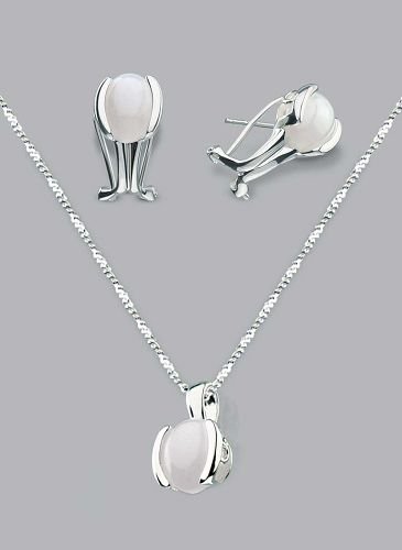 Silver Laminated White Pearl Z Necklace Set