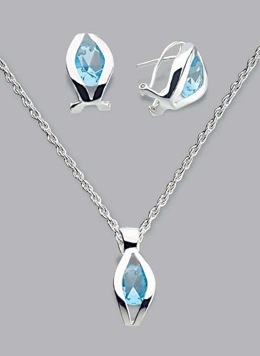 Silver Laminated Lite Blue Necklace Set