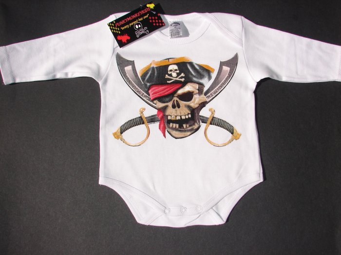 NEW WHITE LONG SLEEVE PUNKY STYLE ONESIE OF A JOLLY PIRATE