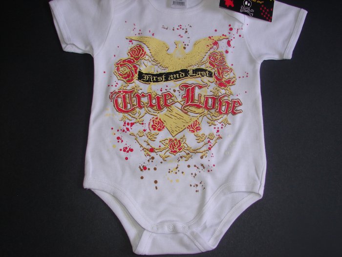 NEW WHITE SHORT SLEEVE TATTOO ONESIE OR TODDLER TEE OF A EAGLE "FIRST AND LAST TRUE LOVE"