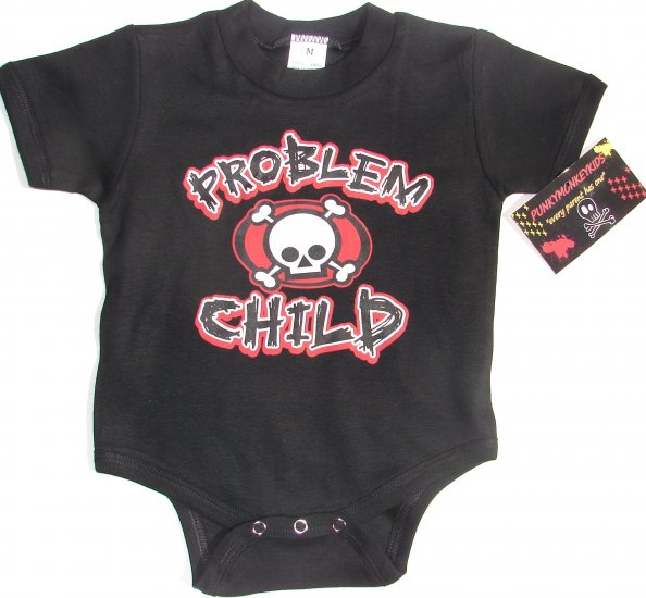 NEW BLACK ONESIE OR TODDLER TEE OF CROSSED BONES "PROBLEM CHILD"