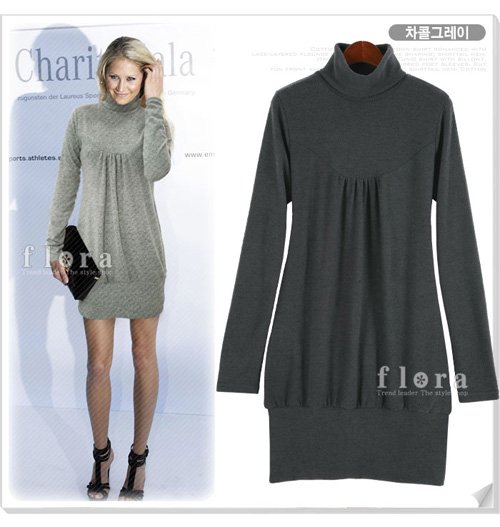 Dark Grey Long Sleeve Turtleneck Short Dress (Item no. X08122432-1)