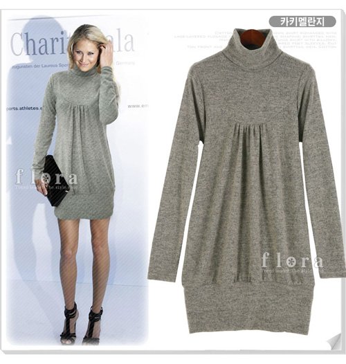 Light Grey Long Sleeve Turtleneck Short Dress (Item no. X08122432-2)