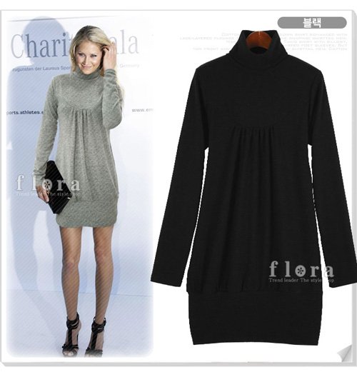 Black Long Sleeve Turtleneck Short Dress (Item no. X08122432-3)