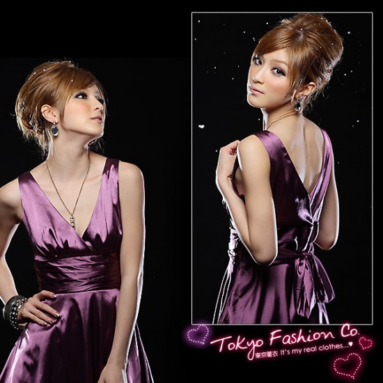 Purple Satin V-Neck Sleeveless Dress (Item no. P09010821)