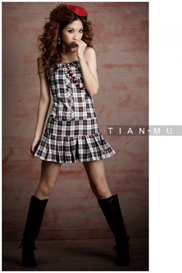 White Short Plaid Tube Dress (Item no. P08121503)