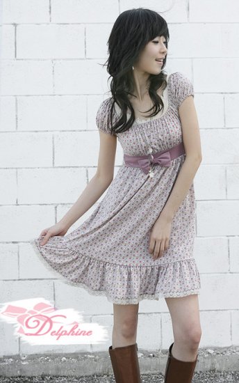 Floral Baby Doll Dress With Ribbon Bow (Item no. C0808106)