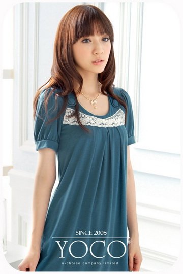 Blue Short Sleeve Trapeze Dress (Item no. C0808091)