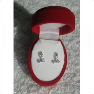 Silver Bow Shaped Earrings with Pink CZs