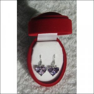 Silver Earring with Purple Heart Shaped CZ