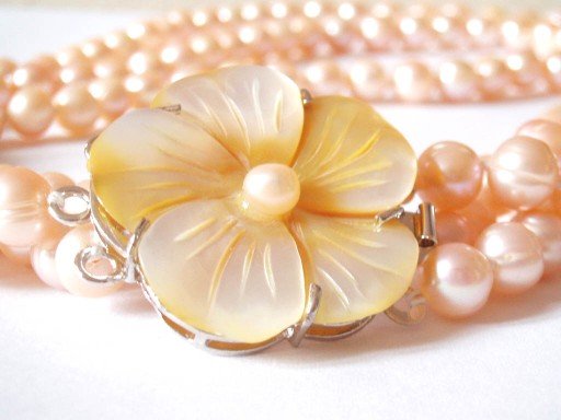 Three Strand Freshwater Peach Pearl Necklace