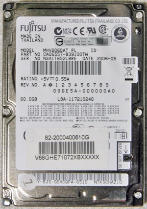FUJITSU GATEWAY MX3231 60GB HD HARD DRIVE 2.5" 9.5MM MHV2060AT