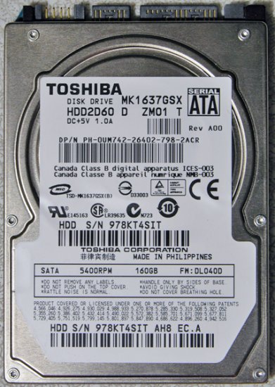 OEM DELL INSPIRON 1420 1520 160GB HD HARD DRIVE MK1637GSX UM742 / 0UM742