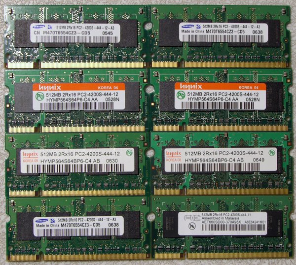 A LOT OF 8 SAMSUNG HYNIX 512MB DDR2 PC2-4200S LAPTOP RAM