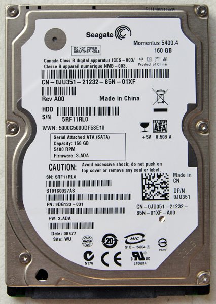 ELL SEAGATE 160GB 5400RPM HD HARD DRIVE JU351 / 0JU351