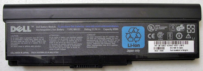 GENUINE OEM DELL VOSTRO 1400 INSPIRON 1420 BATTERY 85Wh 0FT092 / FT092 / MN151