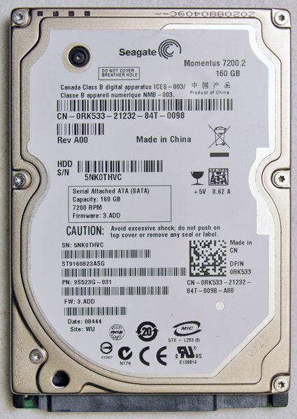 SEAGATE DELL 1400 1420 1525 1500 160GB 7200RPM HD HARD DRIVE 0RK533 RK533
