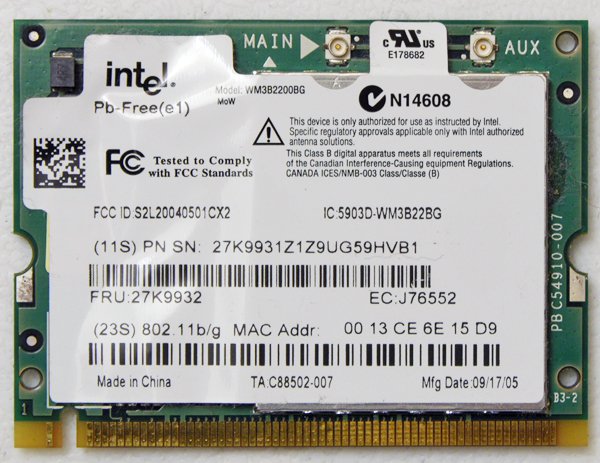 IBM THINKPAD T40 T41 T42 T42 X30 X31 X32 802.11 B/G WiFi WIRELESS CARD 27K9932
