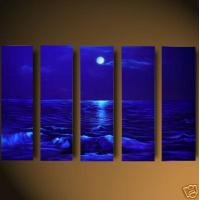 Blue Reflections Oil Painting on Canvas Silhouette Ripples Waves(g66077057ttps)