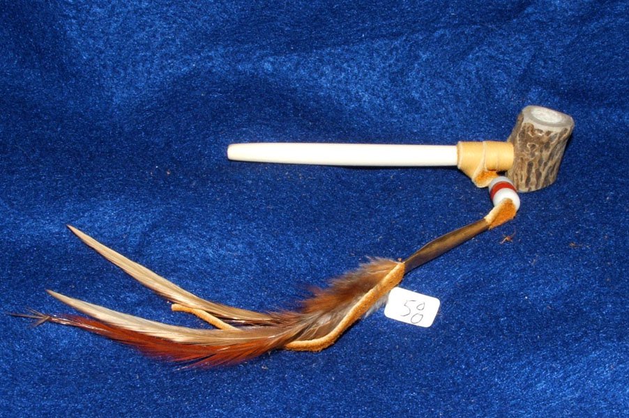 4.5" Antler Bowl Pipe w/ Bone Hairpipe Pipe Stem Native American made #58