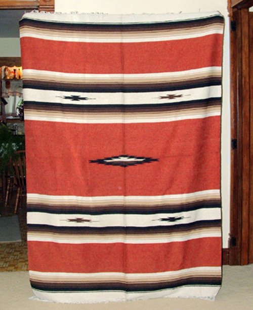 Mexican Blanket Throw Southwestern 5'x7' Rusty Brown