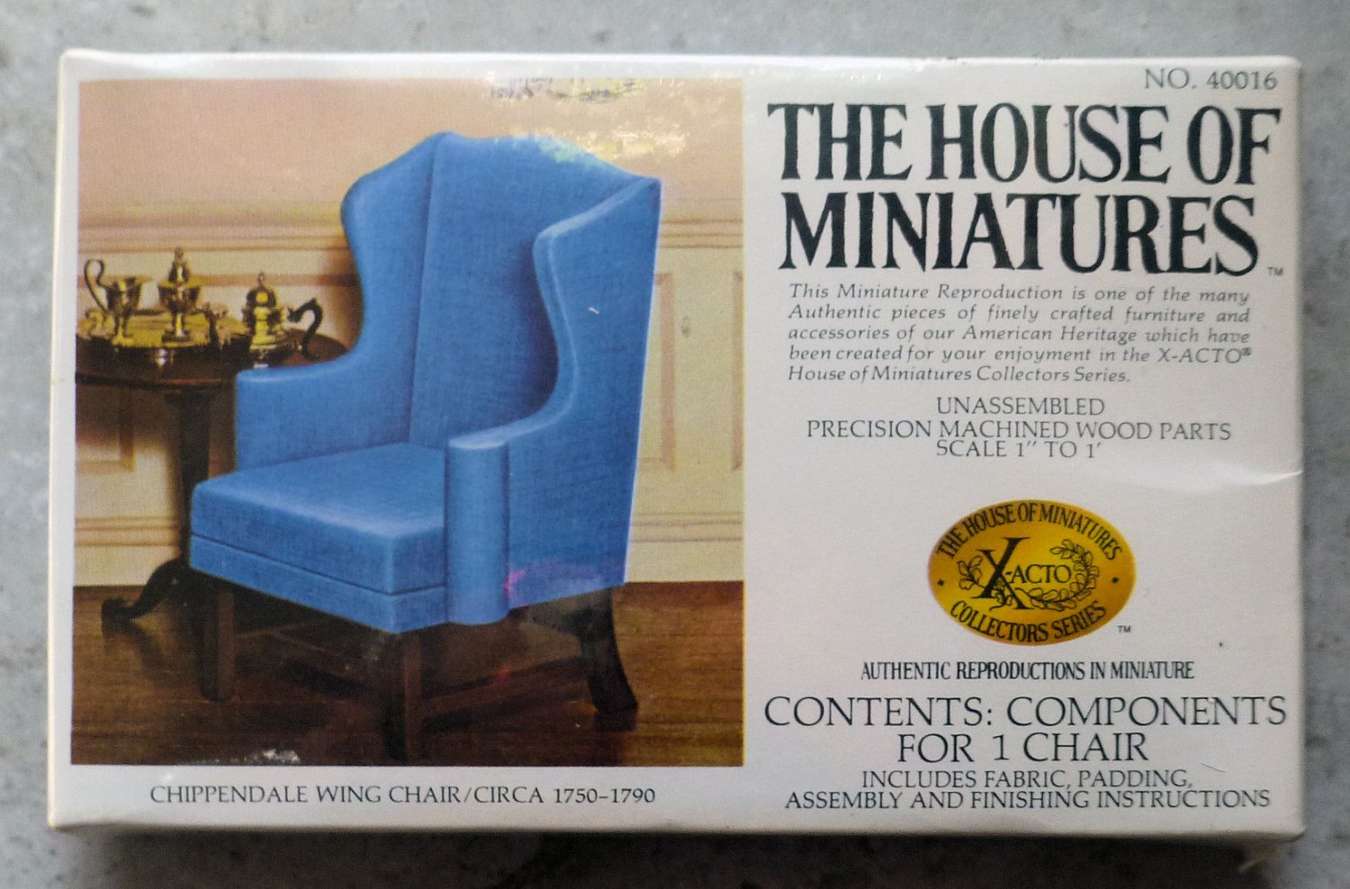 Xacto House of Miniatures Kit Chippendale Blue Chair 40016 1" scale NIP