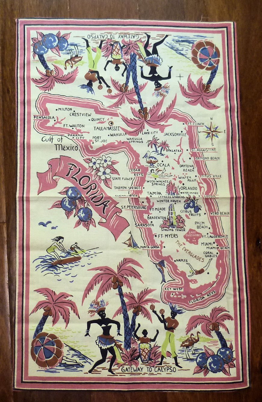 Vintage Cotton Florida Map Tea Towel Gateway to Calypso