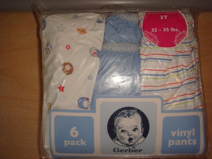 6 Pack 3T Gerber Vinyl Pants (for over potty training underwear) NIP