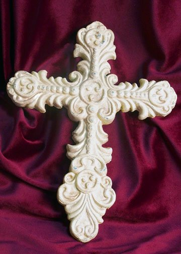 Cast Iron White Antiqued Cross
