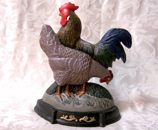 Cast Iron Rooster and Hen Doorstop