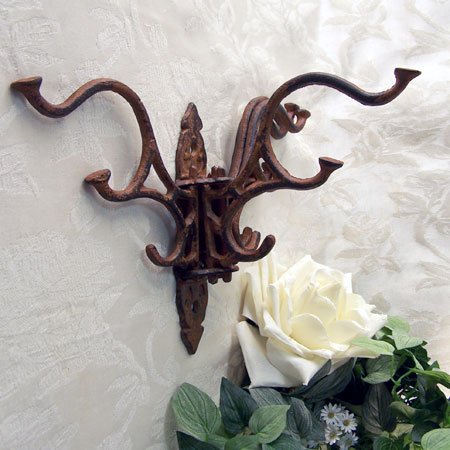Rust Colored Cast Iron Wall Mounted Coat and Hat Rack
