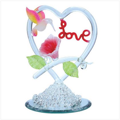 SPUN GLASS HUMMINGBIRD "LOVE"