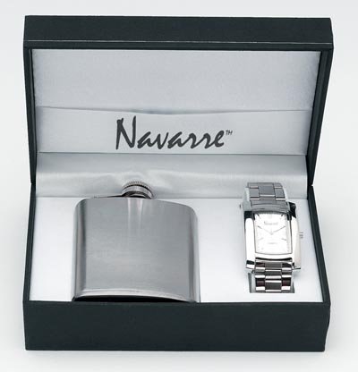Navarre Mens Watch and Flask Gift Set