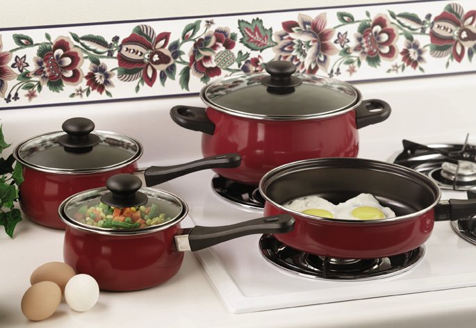 Chefmaster 7pc Non-stick Cookware Set with Look While You Cook See-thru Glass Lids