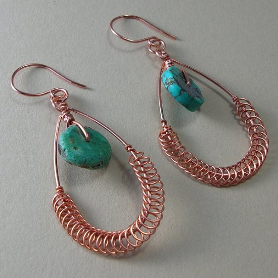 Copper and Turquoise Teardrop Earrings - EC101