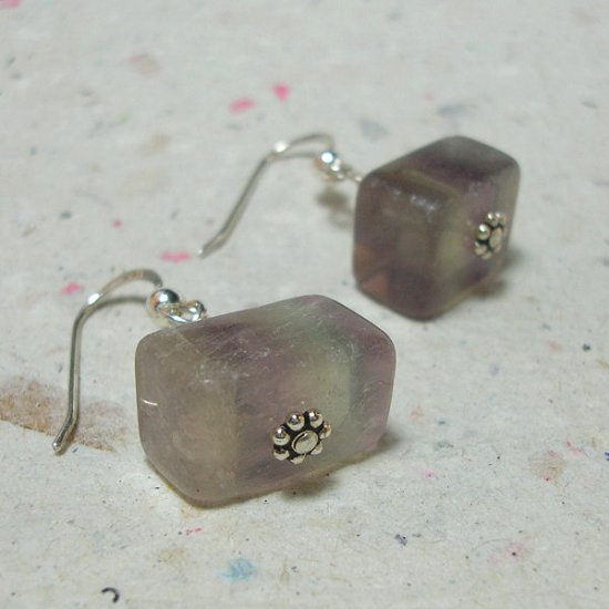 Fluorite Chunk on Sterling Earrings - ES168