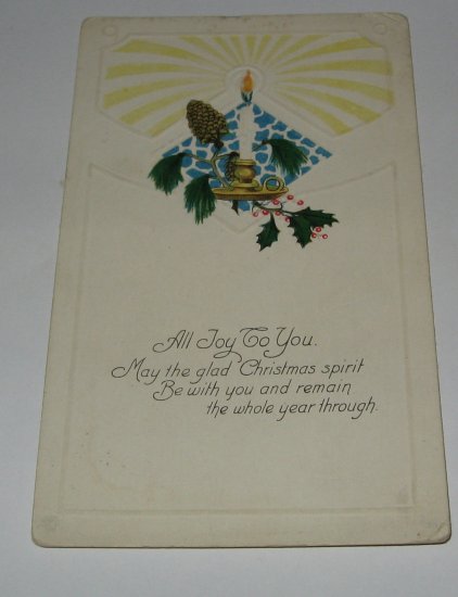 All Joy to you Christmas Postcard with candle lot c 44