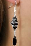 Black Onyx Cubic Zirconia diamond-shaped & stone drop earrings-W14166E