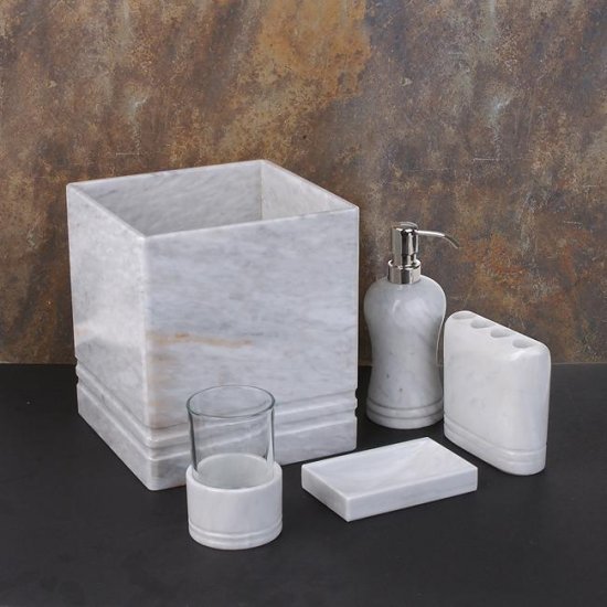 4-piece White Marble Bath Accessory Set