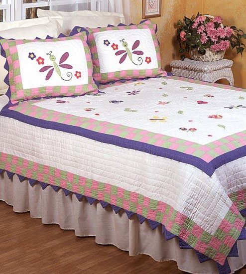 Bugs & Butterflies Cotton Patchwork Twin Quilt Set FREE MINI LAVA LAMP