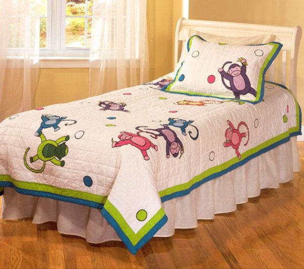 Monkey Business Cotton Patchwork Twin Quilt Set