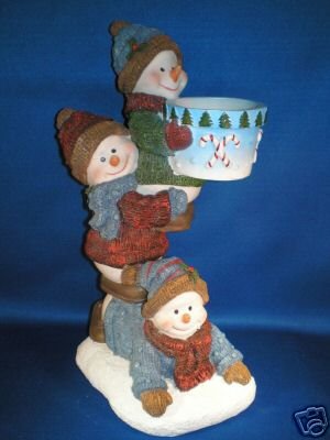 CHRISTMAS PLAYFUL SNOWMEN VOTIVE CANDLE HOLDER