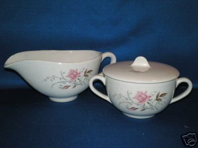 FLORAL CREAMER AND COVERED SUGAR BOWL AS SHOWN