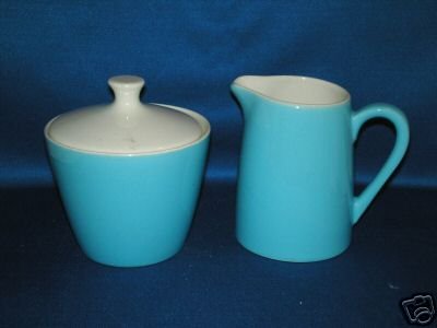 BLUE CREAMER AND COVERED SUGAR BOWL AS SHOWN