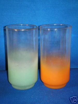 GLASSWARE AS SHOWN~SET OF 2 RETRO FROSTED GLASSES