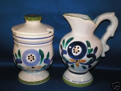 TALL FLORAL CREAMER AND COVERED SUGAR BOWL AS SHOWN