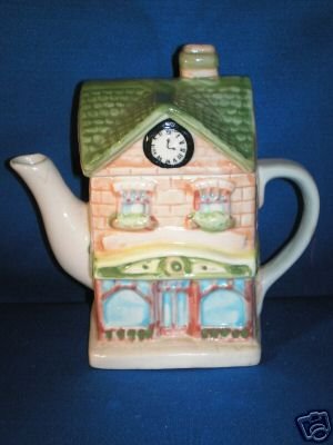 DECORATIVE TEA POT AS SHOWN~SCHOOL WITH CLOCK