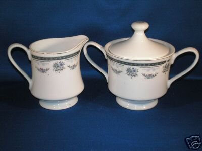 FLORAL CREAMER AND COVERED SUGAR BOWL AS SHOWN