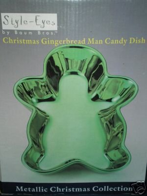 METALLIC CHRISTMAS GINGERBREAD MAN CANDY DISH NIB