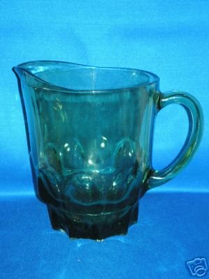 GREEN GLASS BLOCK SHAPED WATER PITCHER